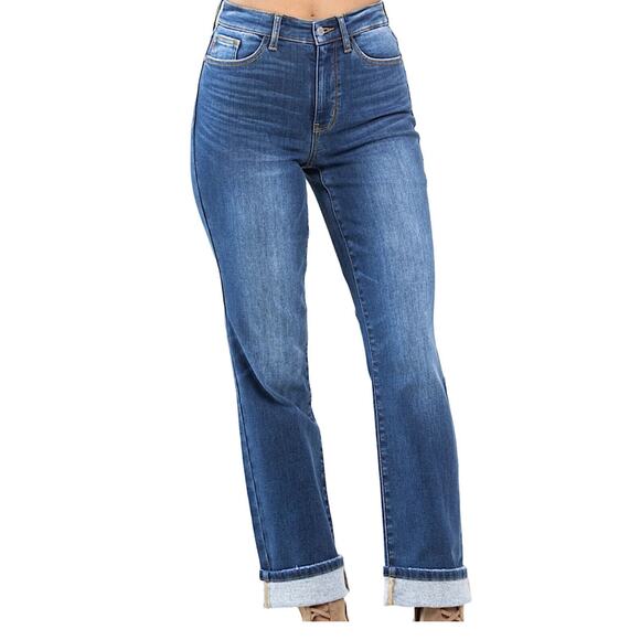 Judy Blue Denim - Judy Blue Thermal Straight Fit Jeans Contrast Wash JB82561 Women's Plus Size 18W